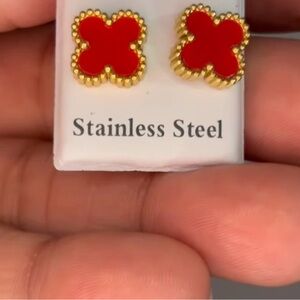 Gold and Red Stainless Steel Earrings